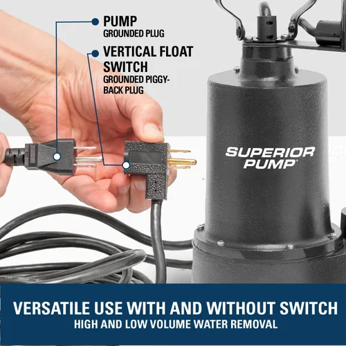 Miniatura 6 de Superior Pump 92341 Bomba sumergible de sumidero de hierro fundido de 1/3 HP con interruptor de flotador vertical