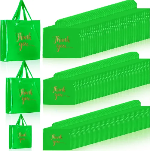 Miniatura 17 de Teling 200 bolsas de agradecimiento con asa a granel, bolsas de mercancía de agradecimiento de 3 tamaños, paquete de plástico para compras al por