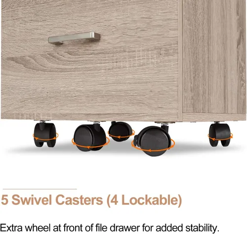 Miniatura 8 de Bonnlo - Archivador de madera con 3 cajones, cerradura y ruedecillas, en roble