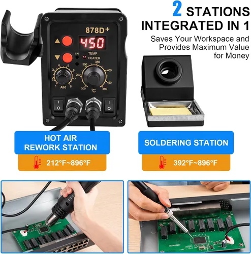 Miniatura 2 de Beaiguna Kit de Estación de Hierro de Soldadura de Retrabajo de Aire Caliente 2 en 1, Kit de Pistola de Soldadura de Placa de Circuito de Precisión
