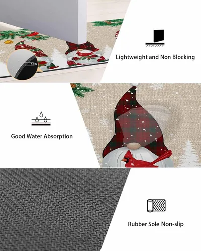 Miniatura 3 de Tapete de baño de Navidad para bañera, antideslizante, de secado rápido y absorbente, tierra de diatomeas, fregadero de cocina, lavable, gnomos
