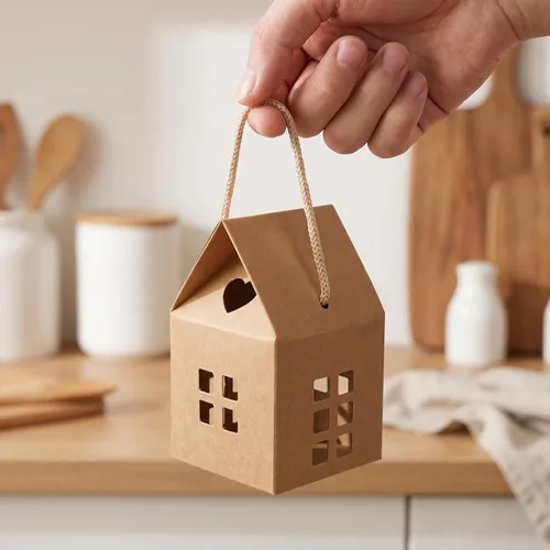 Miniatura 9 de Cajas de regalo en forma de casa, 10 bolsas de mano para dulces y galletas, papel kraft ecológico, perfecto para fiestas de vacaciones, bodas
