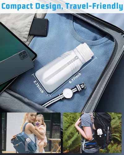 Miniatura 4 de Bidé portátil para viajes con botella de 13.5 fl oz, bidé eléctrico recargable de viaje con 3 modos de presión, rociador de bidé de mano impermeable