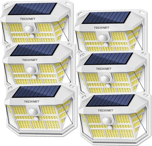 Miniatura 12 de TECKNET 231 luces LED solares de movimiento al aire libre impermeables, juego de 4 unidades con ángulo de 300° y 3 modos de iluminación, luces