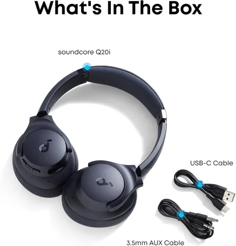 Miniatura 8 de soundcore by Anker Q20i Auriculares híbridos con cancelación activa de ruido, Bluetooth inalámbrico supraaurales, 40H de reproducción larga con ANC
