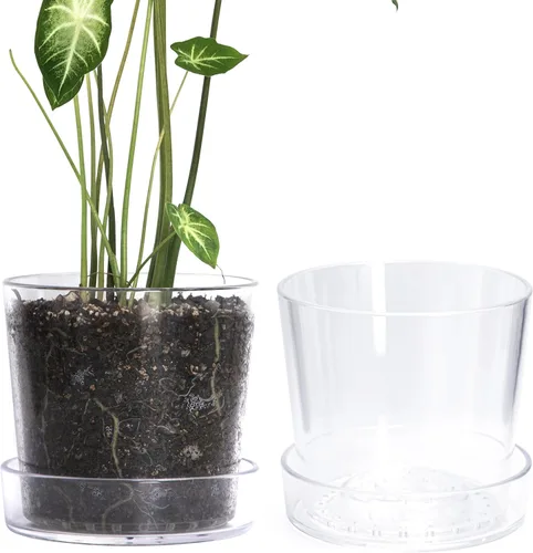 Miniatura 13 de Phoenix Vine Maceta de acrílico transparente de 3.5 pulgadas con bandeja, maceta de orquídeas con agujeros de drenaje, platillo profundo para riego
