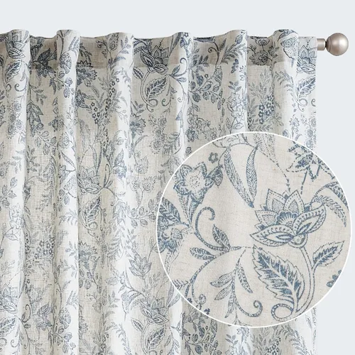 Miniatura 10 de Lazzzy Cortinas de lino de estilo granja con flores azules de 63 pulgadas de largo, con lengüeta trasera, para sala de estar y dormitorio, estampado