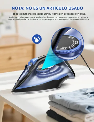 Miniatura 7 de Sundu Plancha de vapor para ropa con suela recubierta de cerámica de calentamiento rápido, 1500W con dial de termostato preciso, autolimpieza