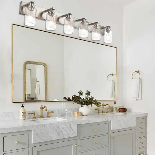 Miniatura 3 de Lámparas de baño con pantallas de vidrio semillado, 6 luces de tocador, montaje en pared, iluminación del hogar para cocina, sobre espejo Brused