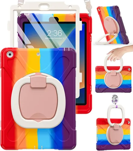 Miniatura 10 de BRAECN Funda para iPad de 9ª/8ª/7ª generación, resistente funda de silicona apta para niños con soporte plegable/asa para lápices, correa de hombro