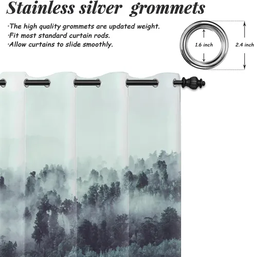 Miniatura 78 de AWERT Cortinas opacas para dormitorio, árbol negro con niebla, naturaleza, amanecer, bosque, 2 paneles para sala de estar, bloqueo de calor, 21 x 45