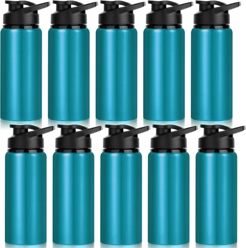 Miniatura 14 de Paquete de 10 botellas de agua a granel, botellas de agua deportivas de aluminio de 20 onzas con tapas a presión, botellas de agua reutilizables