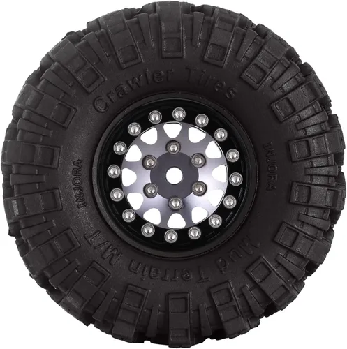 Miniatura 4 de INJORA 1.0 Neumáticos Crawler Mud Terrain Neumáticos para SCX24 TRX4M A24 Axial 1/24 1/18 Piezas de actualización sobre orugas (negro y gris)