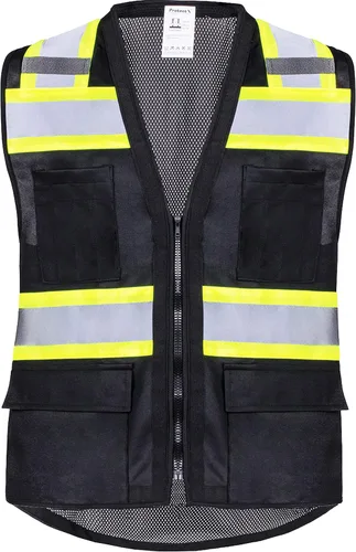 ProtectX - Chaleco de seguridad de alta visibilidad con 6 bolsillos, clase 2 reflectante, de alta visibilidad, para hombres y mujeres, chaleco de