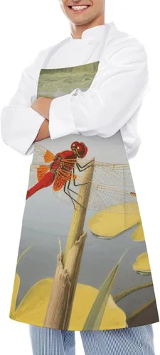 Miniatura 4 de MUSM Apron for Adults - 27.6 X 31.5 Inch, Heavy-Duty Polyester Aprons with Two Large Pockets, Waterproof Dragonflies Kitchen Apron for Cooking