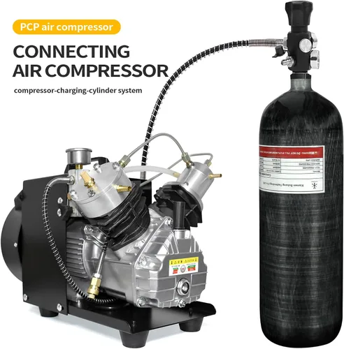 Miniatura 9 de TUXING Compresor de tanque de buceo, compresor de aire PCP de 4500 psi, compresor de aire de alta presión, bomba de buceo PCP de doble cilindro