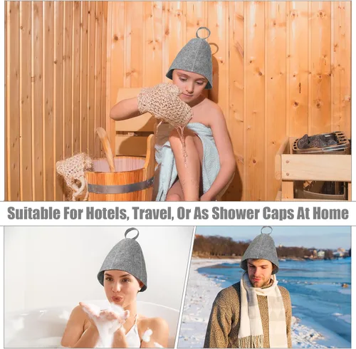 Miniatura 7 de Jiuguva Sombreros de sauna de lana, sombrero ruso para sauna, sombreros de sauna para mujeres, accesorios de ducha de sauna (gris, 12 piezas)