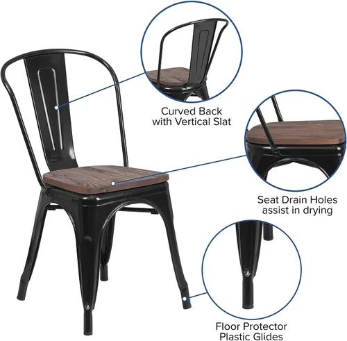 Miniatura 4 de Flash Furniture Perry - Silla apilable de metal con asiento de madera, 1 paquete, color negro