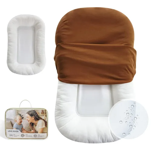 Miniatura 9 de Tumbona infantil, funda para nido de bebé, algodón suave e interior impermeable, asiento de piso para bebé para el tiempo boca abajo, tumbona