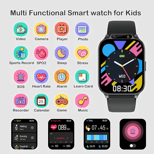Miniatura 2 de Reloj inteligente para niños de 1.85" con rastreador de fitness y sueño, reloj inteligente para niños resistente al agua IP68, regalos para niños