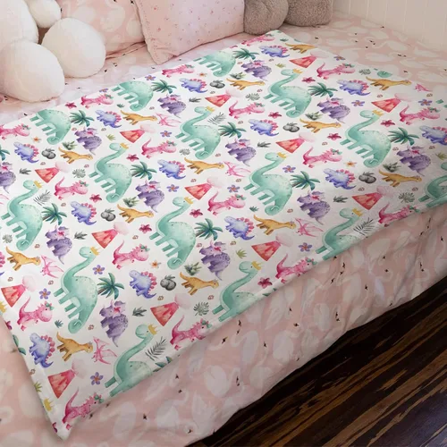 Miniatura 4 de HawSkgFub Manta de dinosaurio para niñas, regalo rosa y morado, para amantes de los dinosaurios tropicales, de franela de forro polar, manta