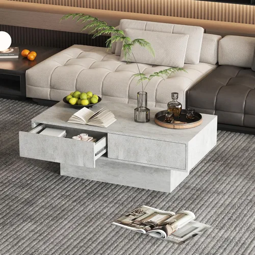 Miniatura 8 de HedoAjim - Mesa de centro de granja con 2 cajones de almacenamiento para sala de estar, mesa cuadrada central moderna, mesa de cóctel contemporánea