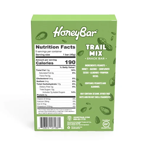 HoneyBar Snack Bar | Certificado sin gluten | Sin OMG | Vegetariano (mezcla de frutos secos, paquete de 20 barras)