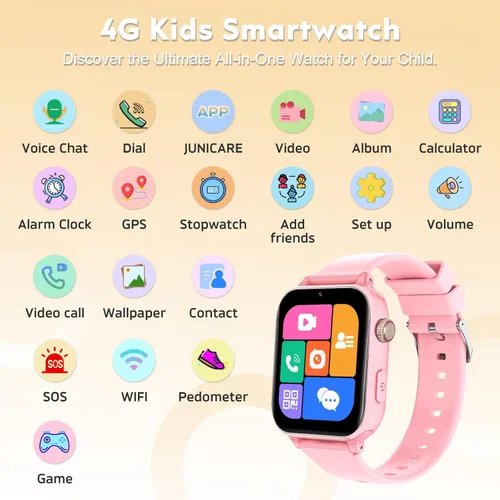 Miniatura 4 de Reloj inteligente 4G para niños y niñas con rastreador GPS, reloj inteligente para niños, llamada telefónica, videollamada SOS, regalo de cumpleaños