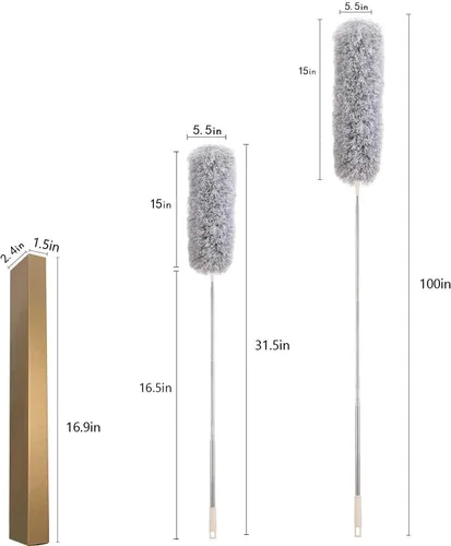 Miniatura 7 de Plumeros para limpiar ventilador de techo alto, plumero de microfibra de plumas Newliton con poste de extensión telescópico de 30" a 100", plumero