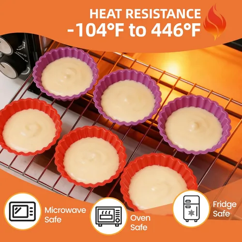 Miniatura 8 de FUNBAKY Molde de silicona para quiche, mini molde antiadherente redondo de silicona para tartas y tartas, 10 paquetes