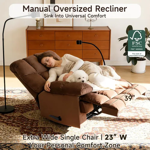 Miniatura 3 de Euthymia Silla reclinable de gran tamaño, sillas reclinables grandes y altas para adultos, 400 libras, silla reclinable grande, reclinable extra