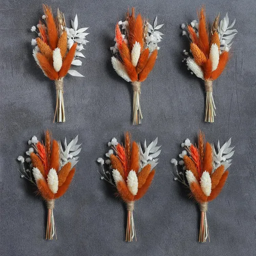 Miniatura 11 de Mini ramo de flores secas (paquete de 6), ramo de flores secas para centros de mesa de boda bohemia, hierba de pampas seca. (Blush)