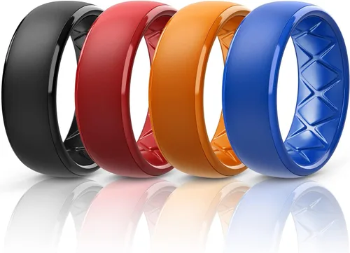 Miniatura 16 de Egnaro Anillos de boda de silicona para hombre: 1/4/6/7 Multipack de anillos de boda de goma con arco interior Diseño ergonómico transpirable