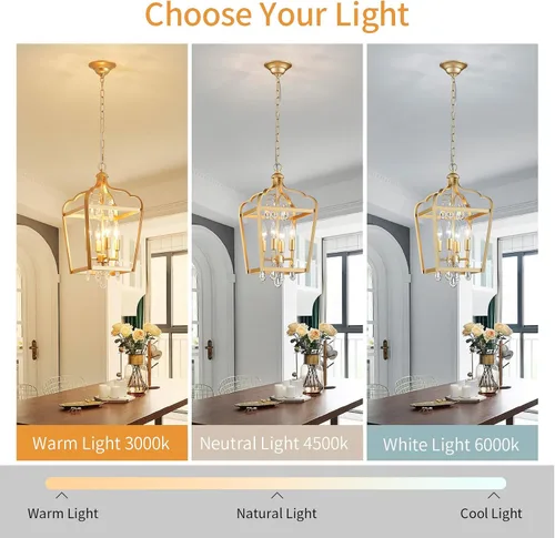 Miniatura 3 de Gold Crystal Chandelier, 4-Light Modern Chandeliers for Dining Room Light Fixture Over Table Adjustable Height Hanging Farmhouse Pendant Light for