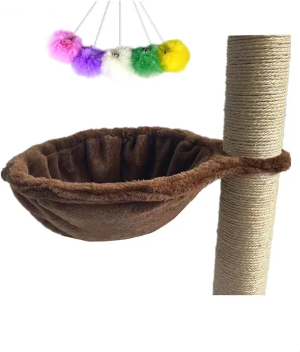 Miniatura 9 de SHENGOCASE Hamaca tipo tumbona para nido beige de 13 pulgadas para reemplazo de torre de árbol de gato, paquete de 5 juguetes de bolas colgantes