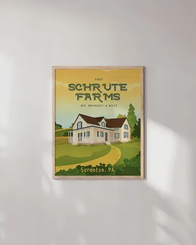 Miniatura 5 de HAUS AND HUES Póster de The Office, Schrute Farms, Dwight Schrute, arte de pared, carteles divertidos, decoración de oficina (marco beige, 12 x 16)
