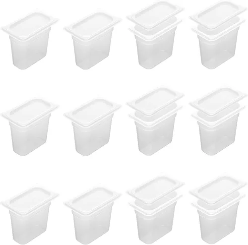 Miniatura 14 de BIEAMA Paquete de 6 bandejas de plástico de 1/6 de 4 pulgadas de profundidad con tapas, translúcidas, comerciales, sin BPA, almacenamiento apilable