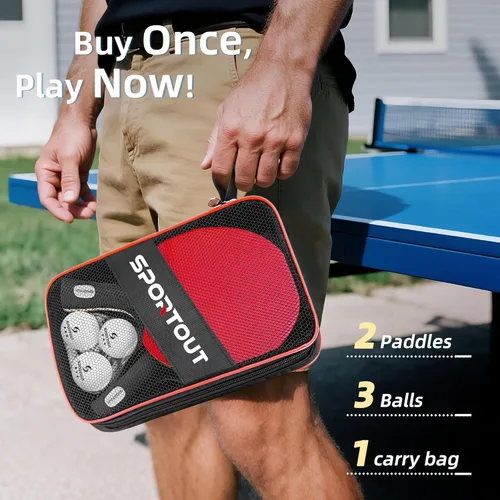 Miniatura 2 de Sportout Juegos de palas de ping pong, remo portátil de tenis de mesa con pelotas, estuche de almacenamiento de primera calidad, raqueta de tenis