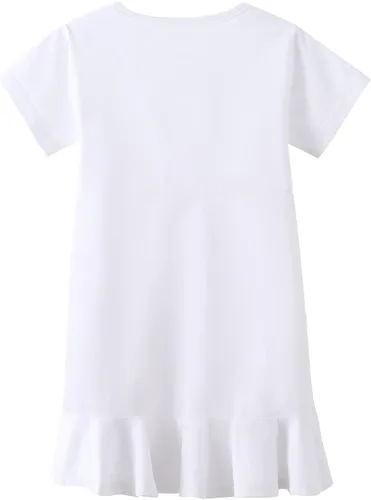 Miniatura 2 de Noomelfish Vestido de manga corta con volantes para niñas, estilo casual, con cordón, de algodón (4-12 años)