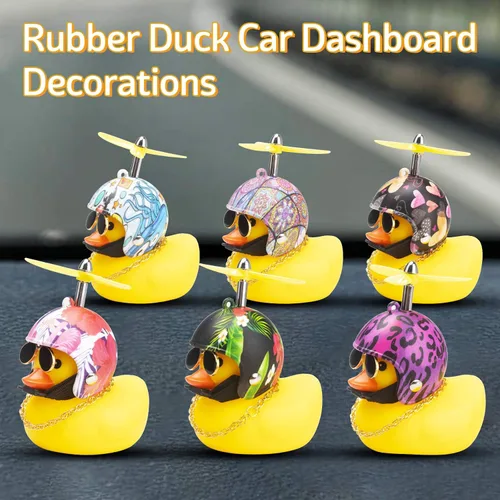 Miniatura 8 de wonuu Decoración de pato de goma para automóvil, lindos adornos de pato amarillo para tablero de instrumentos de automóvil con hélice