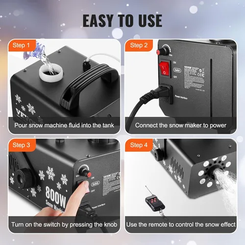Miniatura 6 de VEVOR Máquina de nieve de 800 W con 9 luces LED RGB y control remoto, efecto de nieve de alto rendimiento para Navidad, Halloween, boda, fiestas