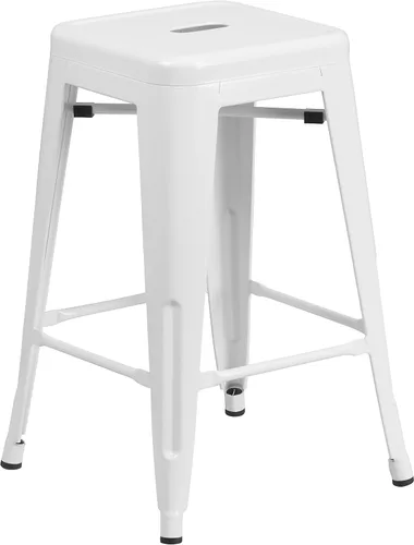 Miniatura 42 de Taburete de 24 pulgadas de alto para interior y exterior con asiento cuadrado., Metal, Negro