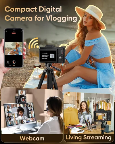 Miniatura 11 de Cámara digital 4K para fotografía con WiFi, enfoque automático de 64 MP de 3 pulgadas, pantalla abatible de 180°, cámara de vlogging con zoom 16X