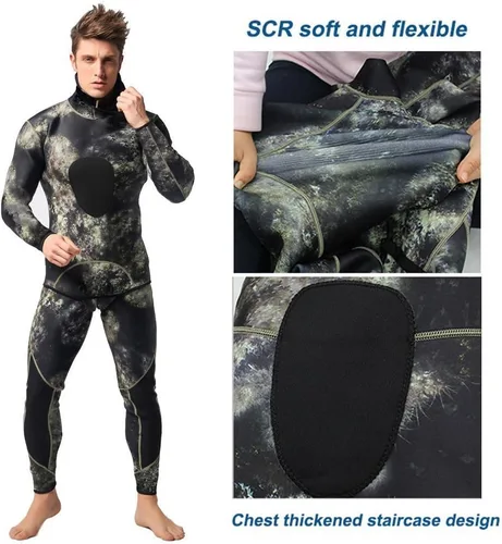 Miniatura 2 de Nataly Osmann Trajes de neopreno de pesca submarina de camuflaje para hombre, 0.118 in/0.059 in, neopreno, 2 piezas, con capucha, traje de buceo