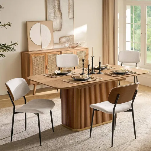 Miniatura 12 de HULALA HOME Juego de 2 sillas de comedor tapizadas modernas de mediados de siglo con respaldo curvado de madera, patas de metal negro, silla de cena