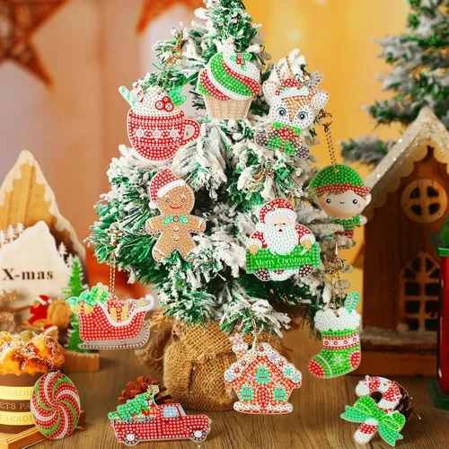 Miniatura 2 de 12 piezas de llavero de pintura de diamantes de Navidad 5D DIY Kit de pintura de diamante colgante de Navidad kits de arte de diamantes arte