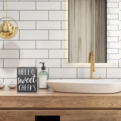 Miniatura 6 de Pigort Letrero Hello Sweet Cheeks - Decoración de Baño Estilo Moderno de Granja Acento para el Hogar - Placa Rústica de Madera Negra para Estante