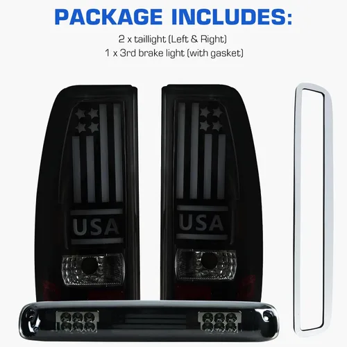 Miniatura 2 de Luz trasera LED + 3ª luz de freno para Chevy Silverado 1500 2500 HD 1999-2002, apta para GMC Sierra 1500 2500 HD 1999-2003 Fleetside Bedtype