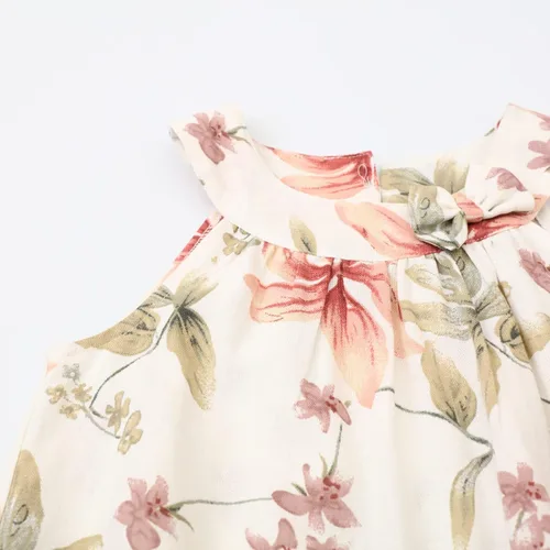 Miniatura 4 de Vestido hawaiano de verano para niñas, floral, cuello halter, hombros descubiertos, sin mangas, vestido de playa de 1 a 12 años