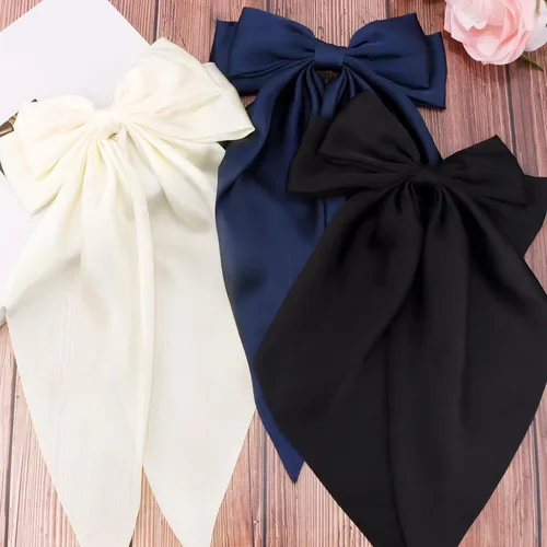 Miniatura 7 de Velscrun Lazos para el cabello para mujeres y niñas, 3 unidades, lazo blanco, lazo negro, azul marino, lazos grandes para el cabello con clip, lazos